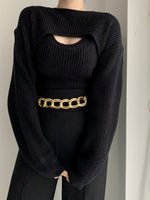 Sweaters Korea 2023 Early Autumn Temperament O-Neck Slim Knit Vest Casual Wearing Short Sweater Blouse Two-piece Set Woman
