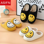 ASIFN winter Women Fluffy Fur Slippers Big Smile Floor Short Plush Fleece Flat For Couples Black Ladies Shoes Indoor Slippers