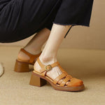Vintage Fashion Women Sandals Office Ladies Pumps Chunk Heels Platforms Buckle Shoes Woman 2023 Summer