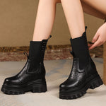 Summer New Fashion Slim Super High Heels Platform Hollow Sewing Genuine Leather Women Mid-Calf Half Chelsea Modern Boots 2305