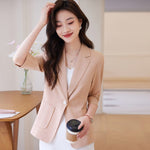 #5262 Summer White Pink Yellow Short Blazer Coat Women Single Button Sexy Thin Office Blazer Female Slim Pockets Korean Style