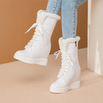 Winter New Outside Fashion Slim Height Increasing Platform Plush Inside Cross-tied Genuine Leather Women Mid-Calf Snow Boots