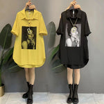 Streetwear Stylish Printed Midi Blouse Summer Commute Short Sleeve Women's Clothing Korean Casual Loose Polo-Neck Button Shirt