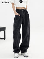 2023 Women Baggy  Long Jeans Harajuku Black Wide Leg Trousers Streetwear Vintage High Waist Denim Pants Big Pocket Y2k Feamle