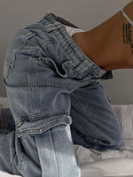 Waatfaak Streetwear Mom Cargo Jeans Trousers Woman Pockets Patchwork Y2K Baggy High Waist Jeans Pants Straight Vintage Boyfriend