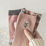 Pink Socks Embroidery Flower Harajuku Retro Vintage Women Socks College Style High School Girls Japanese Kawaii Cute Long Socks