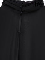 TRAF Women Fashion Asymmetric Gauze Semi-sheer Cape Coat Vintage High Neck Back With Button Female Outerwear Chic Clothing
