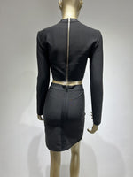 Women Spring Sexy Long Sleeve Turtleneck Button Black Mini Bodycon Skirt Bandage Set 2023 Elegant Evening Club Party Outfits