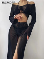 Sexy Black Bikinis Sets 4 Pieces Swimsuit Women Swimwear Beach Dress Female Bikini Cover Ups Bathing Suit Brazilian Biquinis