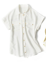 2022 Summer Blouses Shirts Women Short Sleeve Tops Solid Lapel Pockets White Shirts Office Lady Korean Female Clothing Blusas