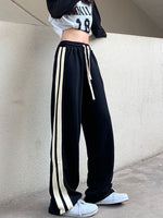 Zoki Striped Wide Leg Pants Women Harajuku Oversize Loose 4Xl Sweatpants Fashion Bf Lace Up Students Casual Straight Trousers