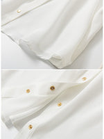 2022 Summer Blouses Shirts Women Short Sleeve Tops Solid Lapel Pockets White Shirts Office Lady Korean Female Clothing Blusas