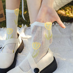 Woman Socks Fashion Summer Thin Mesh Breathable Crew Socks Harajuku Lace Floral Japan Style Kawaii Cute Princess Socks 2023 New