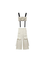 TRAF 2023 New Women 2 Pieces Cargo Pants Sets Spring Summer Female Fashion Loose Trousers And Short Tops Casual Haren Pants
