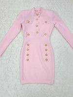 New Winter Style Sexy Long Sleeve Key Hole Button Pink Mini Women Bodycon Bandage Dress 2022 Elegant Evening Club Party Dress