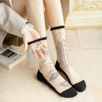 2023 New Fashion Woman Socks Summer Ultra-thin Transparent Crystal Silk Socks Harajuku Floral Retro Japanese Kawaii Cute Socks