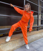 HOUZHOU Women's Tracksuit Fleece Hooded Two Piece Set Loose Hoodies Jogger Pants Sets Female Autumn Casual Lady Sportswear Suit
