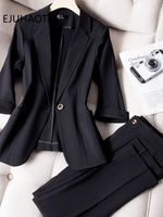Casual Small Suit Jacket Women's Ninth Pants 2023 Summer Thin Korean Fashion Cropped Sleeve Coat Two Piece Sets Womens Outifits