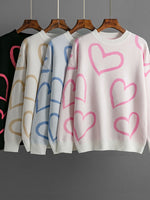 Heart Print Knitted Sweaters Women Winter Warm Oversize Thick Pullovers Female Casual Aesthetic O Neck Jumper Ladies Sueter