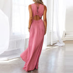 Casual Irregular Solid V Neck High Waist Vestidos Sexy Sleeveless Hollow Out Maxi Dress Women Summer Elegant Split Party Dresses