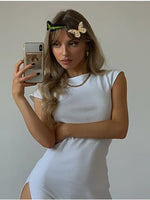 Waatfaak Women Short Summer Vintage White Dress Casual Split Office Y2K Dress Black Elegant Ladies Dresses Mini Cotton Club 90S
