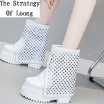 Summer New Fashion Slim Height Increasing Platform Cut Out Hollow Genuine Leather Women Ankle Short Modern Trouser Boots 230329