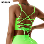 NCLAGEN Yoga Vest-type Bra Cross Strap Back Pilates Padded Running Crop Tank Top Women Push Up Gym Clothes Quick-drying Fitness