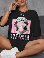 INTENSE FEELINGS Street Hip Hop Female T-Shirts Loose Oversize Short Sleeve 100% Cotton Soft Tops Summer Breathable Tee Clothing