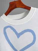 Heart Print Knitted Sweaters Women Winter Warm Oversize Thick Pullovers Female Casual Aesthetic O Neck Jumper Ladies Sueter
