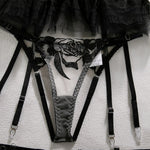 4-Piece Fancy Lingerie Floral Lace Bra Ruffle Garter Luxury Erotic Outfit Sexy Crotchless Panties Sensual Underwear