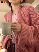 Botvotee Long Cardigan Women Autumn Winter 2023 New Korean Fashion Oversized Knitted Sweater Casual Long Sleeve Thicken Jacket