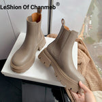 LeShion Of Chanmeb Women Genuine Leather Chelsea Boots INS Fashion Thick Chunky Heels Platform Ankle Short Boot Lady Winter Shoe