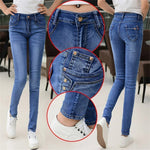 Low Waist Skinny Jeans Women Fashion Washed Bleached Scratched Denim Blue Push Up Vintage Slim Pants Trousers Clothes for Women