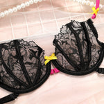 Yimunancy 4-Piece Lace Lingerie Set Choker Contrast Color Bow Bandage Sensual Exotic Set Sexy Garter Kit