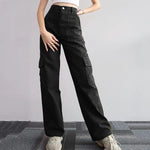 Vintage Straight new style baggy Trousers casual pants waist pocket denim pants summer women's y2k high waist cargo pants