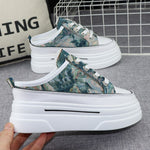 Summer Cloth Breathable Half Slippers Women's Outer Wear Without Heel Inner Heightening 8cm Thick Bottom Slip on Lazy Sneakers