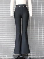 CIEMIILI 2022 New Summer Women Bandage Pants Sexy Fashion Party Bodycon Trousers High Waist Gold Buttons Solid Female Flare Pant
