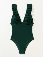 Gossina 2023 New Sexy Female Swimsuit Vintage One Piece Ruffled Push Up Solid Red Swimwear Women Monokini Padded Bathing Suits