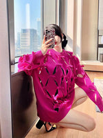 HIGH STREET Newest 2023 Designer Fashion Women Hollow Out Bow Fleece Long Sleeve Knit Pullover Sweater