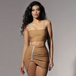 2023New Summer Women Two Piece Sets Sexy Spaghetti Strap Short Top& Mini Skirts Celebrity Club Evening Party Skirt Set Outifits