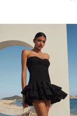 Australia seaside holiday flounce heavy industry embroidery sexy tube top strapless skirt dress fairy travel shoot lady