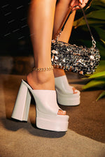 Double Platform High Heel Mule Sandals For Women Open Toe Super High Chunky Shoes Summer Classic Slip On Sandals Party Club