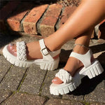 Elegant Women Leather Sandals New Summer Diamond Lattice Sandals Casual  Flat Bottom Platform Sandals Women Sandals Women