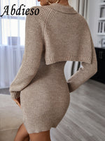 Abdieso Casual Knitted Party Dresses Women Outfits Mini Elegant 2022 Autumn Winter Long Sleeve Sexy Bodycon Sweater Dress