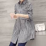 All-match Button Plaid Print Midi Shirt Female 2022 Spring Autumn New Korean Fashion Spliced Loose Long Sleeve Polo-Neck Blouse