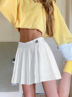 Waatfaak White Pleated Skirt Short Woman Elastic Waist Mini Skirts Sexy Casual Summer Embroidery Y2K Tennis Skirt New Preppy 90S