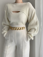 Sweaters Korea 2023 Early Autumn Temperament O-Neck Slim Knit Vest Casual Wearing Short Sweater Blouse Two-piece Set Woman