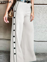 VONDA Elegant Long Trousers Wide Leg Pants Women 2023 Summer Side Buttons Down Casual Solid High Waist Streetwear Pantalon Femme
