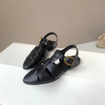 Jenny&Dave Genuine Leather Comfortable Pointed Toe Flat Sandals Women Fashion Ladies Summer Retro Hollow Roman Sandals