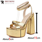 Gold Heels For Women Bow Knot Fashion Metalic Fashion Chunky Block Heel Sandals Ankle Strap Platform Sandals 2023 Summer New